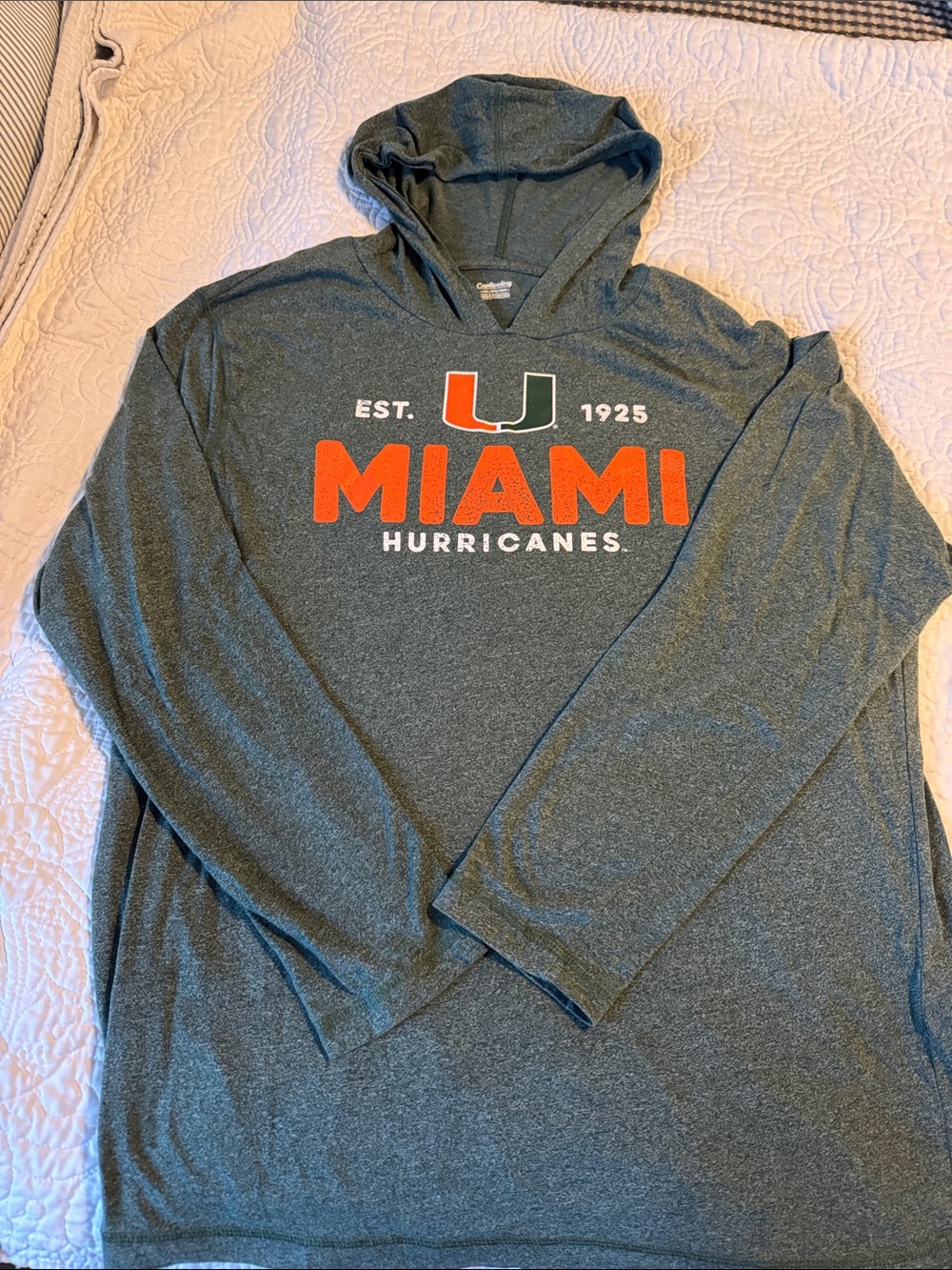 Miami Hurricanes Green Hooded Tee with Orange Logo